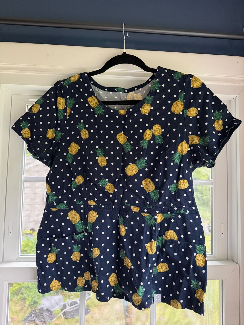 Jaanuu Navy Pineapple Print Scrub Top